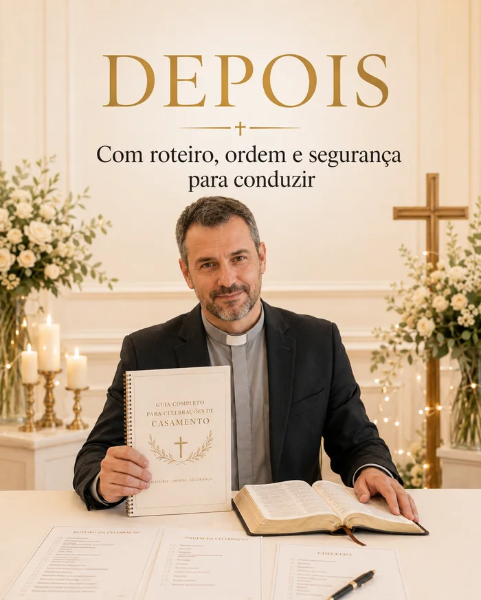 Celebrante organizado com roteiro para conduzir cerimônia de casamento cristão
